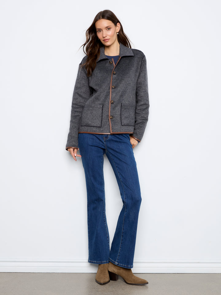 Reversible Plaid Jacket With Leather Binding