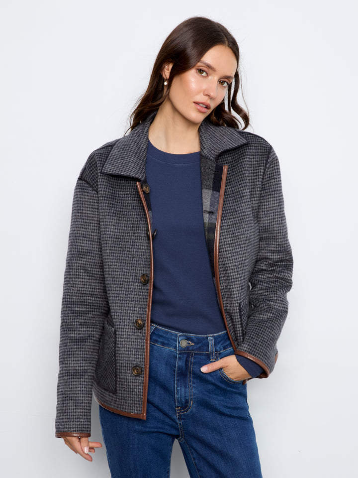 Reversible Plaid Jacket With Leather Binding