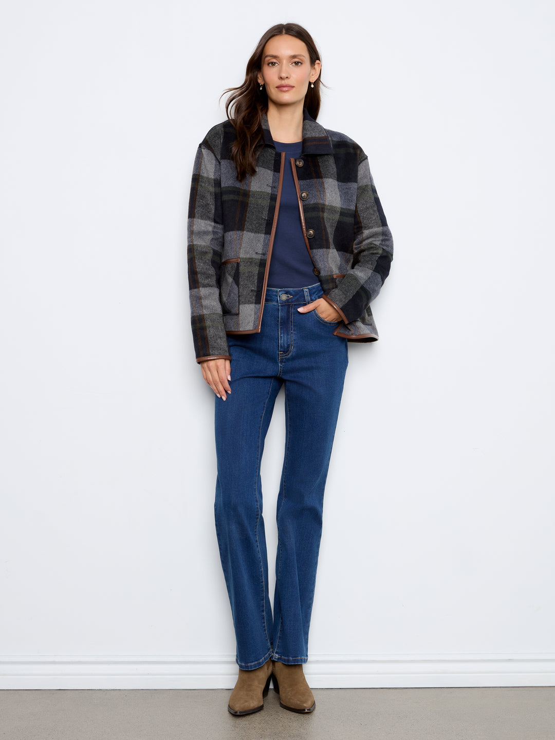 Reversible Plaid Jacket With Leather Binding