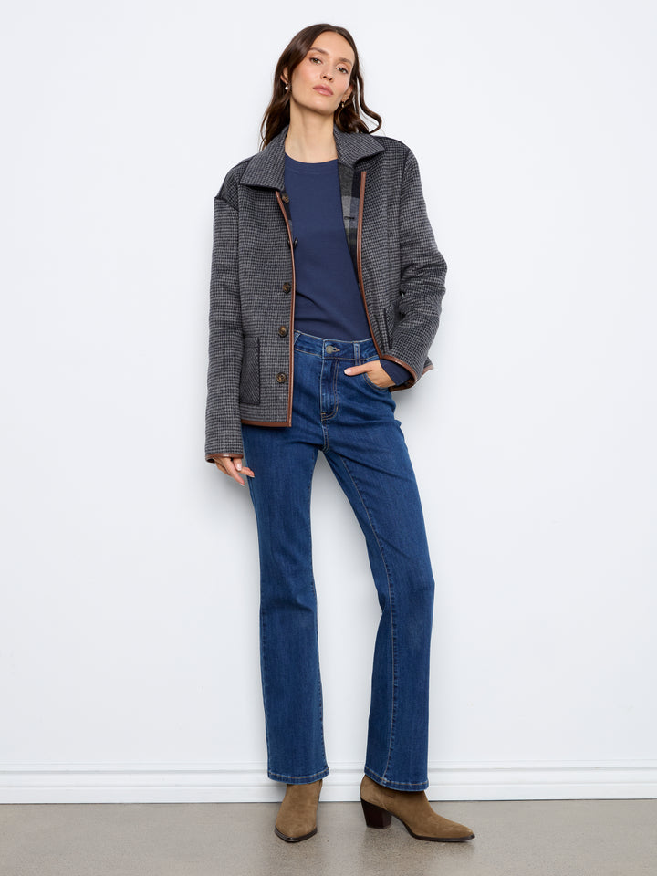 Reversible Plaid Jacket With Leather Binding