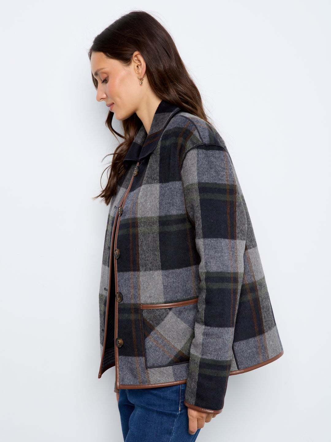 Reversible Plaid Jacket With Leather Binding