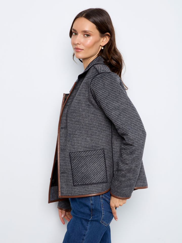 Reversible Plaid Jacket With Leather Binding