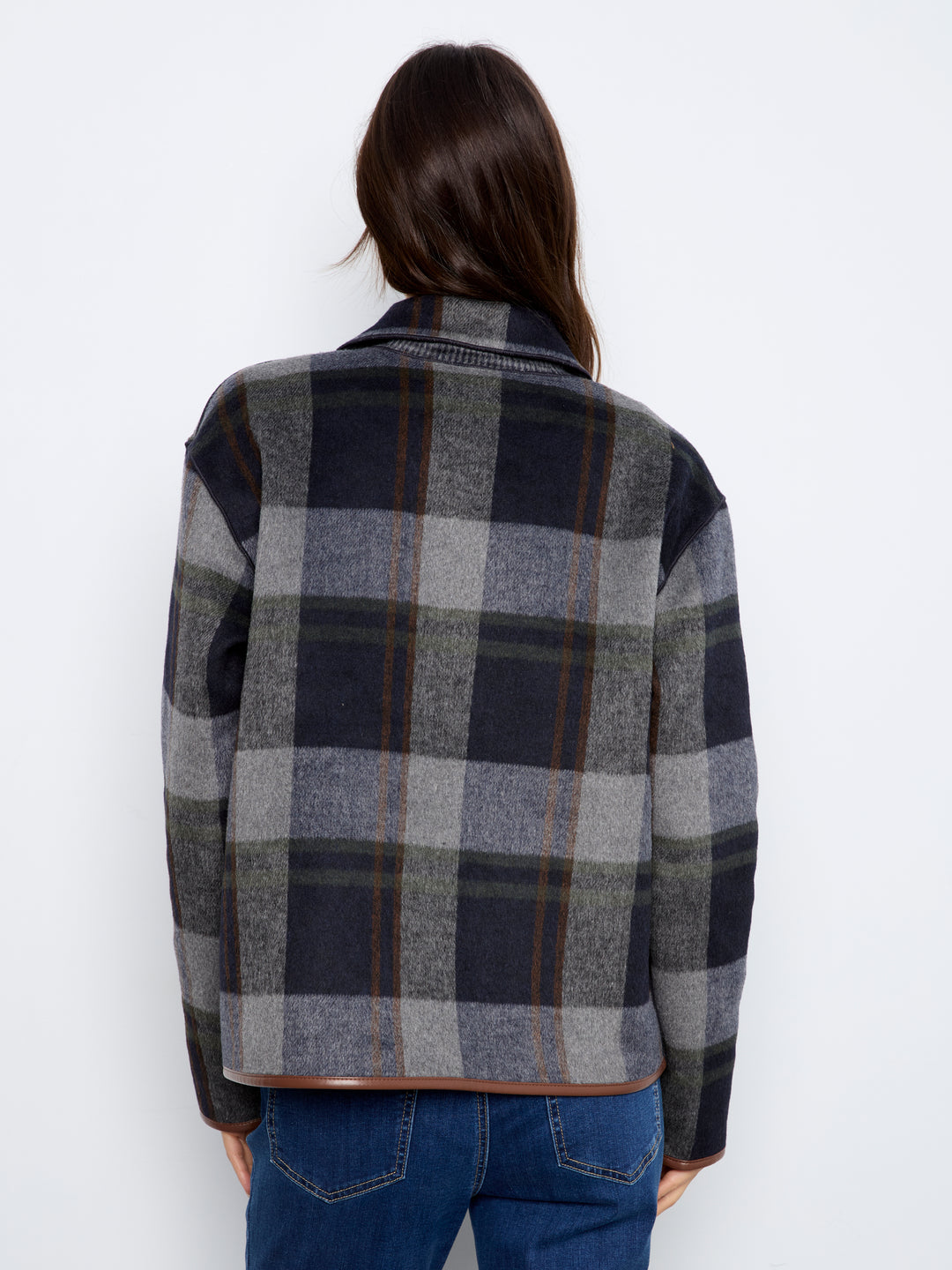 Reversible Plaid Jacket With Leather Binding
