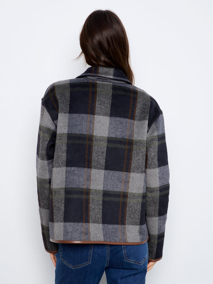 Reversible Plaid Jacket With Leather Binding