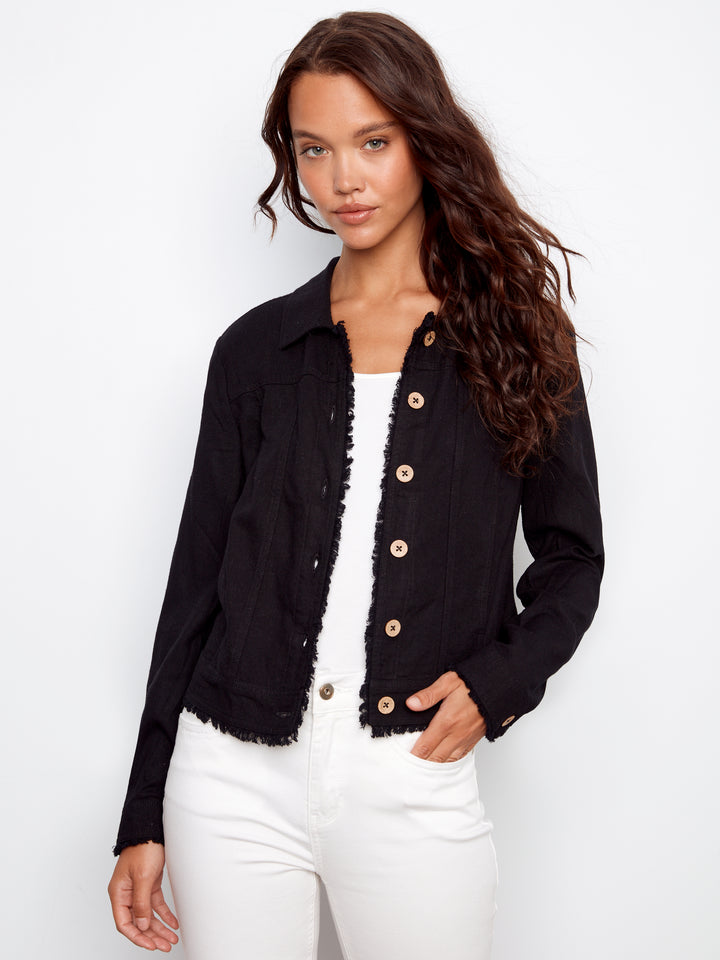 Linen Jacket With Frayed Hem