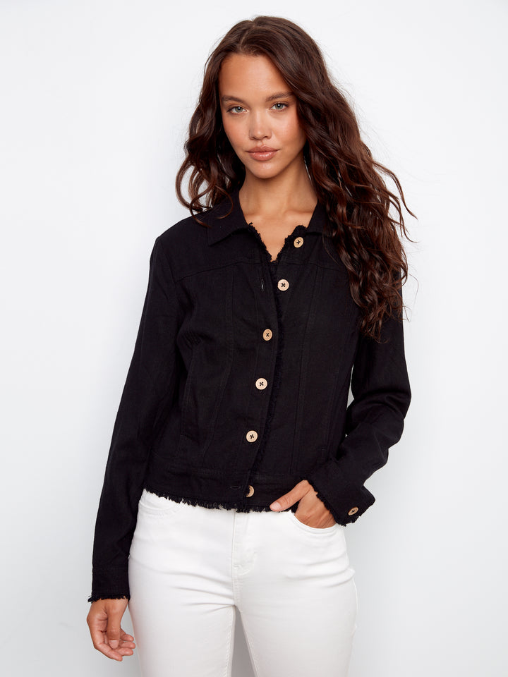 Linen Jacket With Frayed Hem