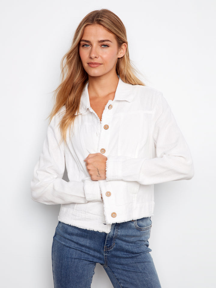 Linen Jacket With Frayed Hem