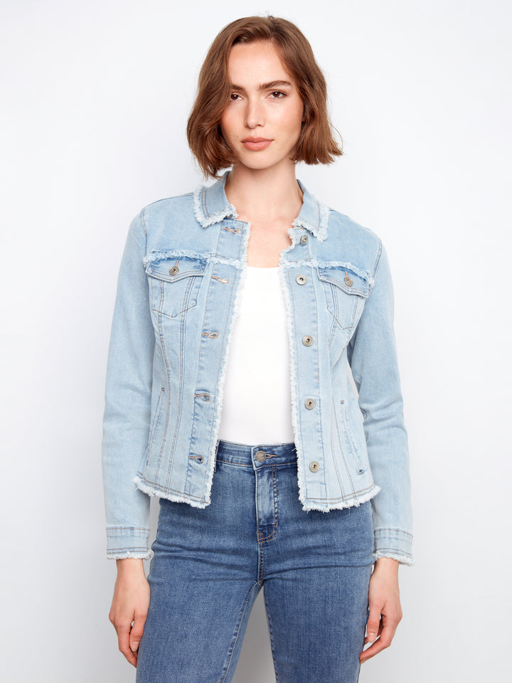 Fringe Edges Stretch Denim Jacket