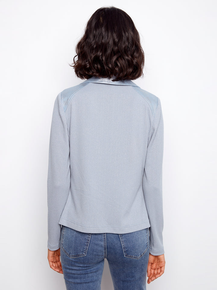 Foiled Vintage Faux Leather and Rib Knit Jacket