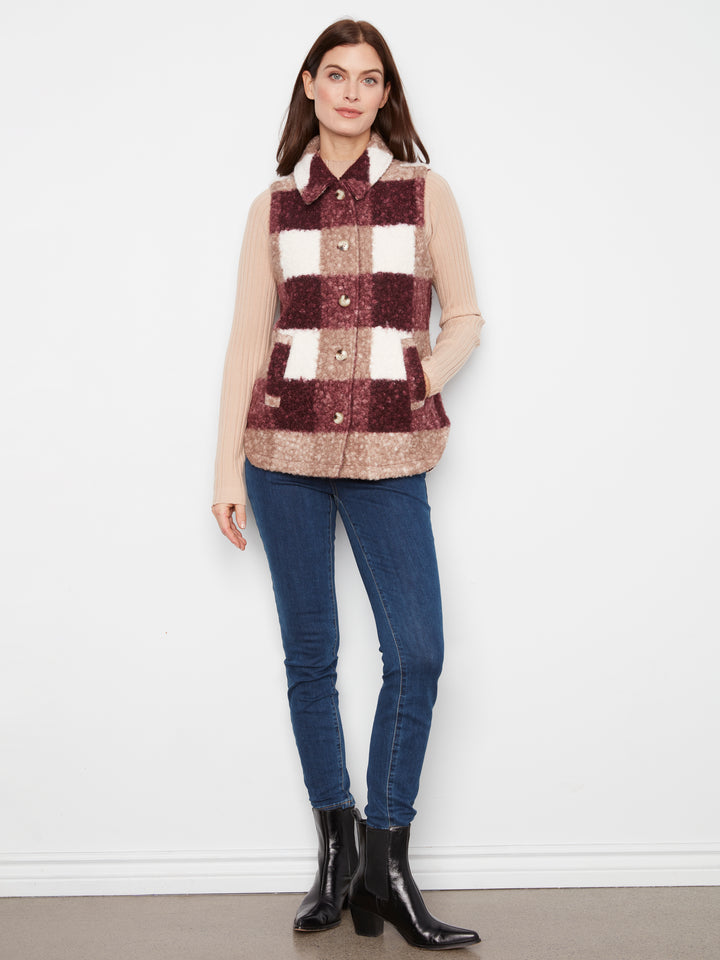 Plaid Boucle Knit Vest Jacket
