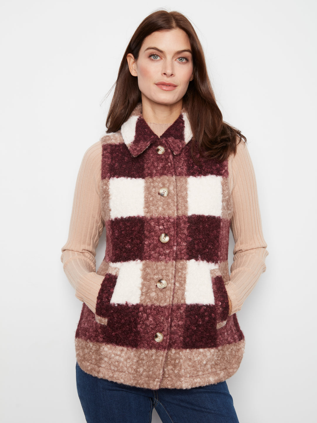Plaid Boucle Knit Vest Jacket