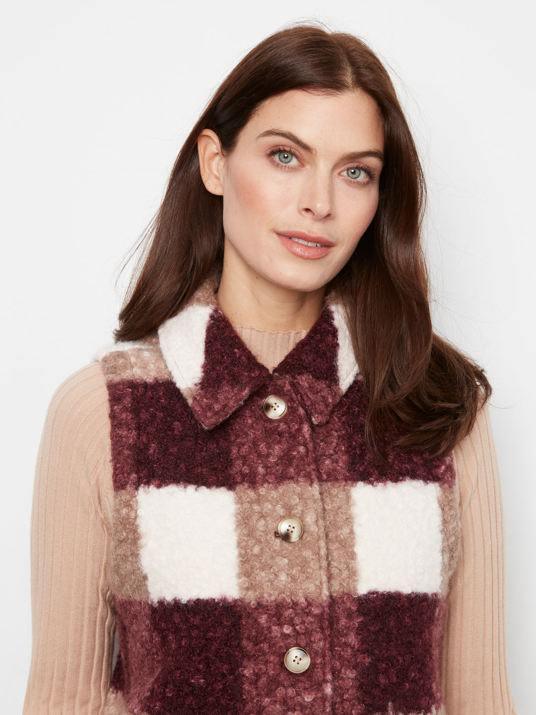 Plaid Boucle Knit Vest Jacket