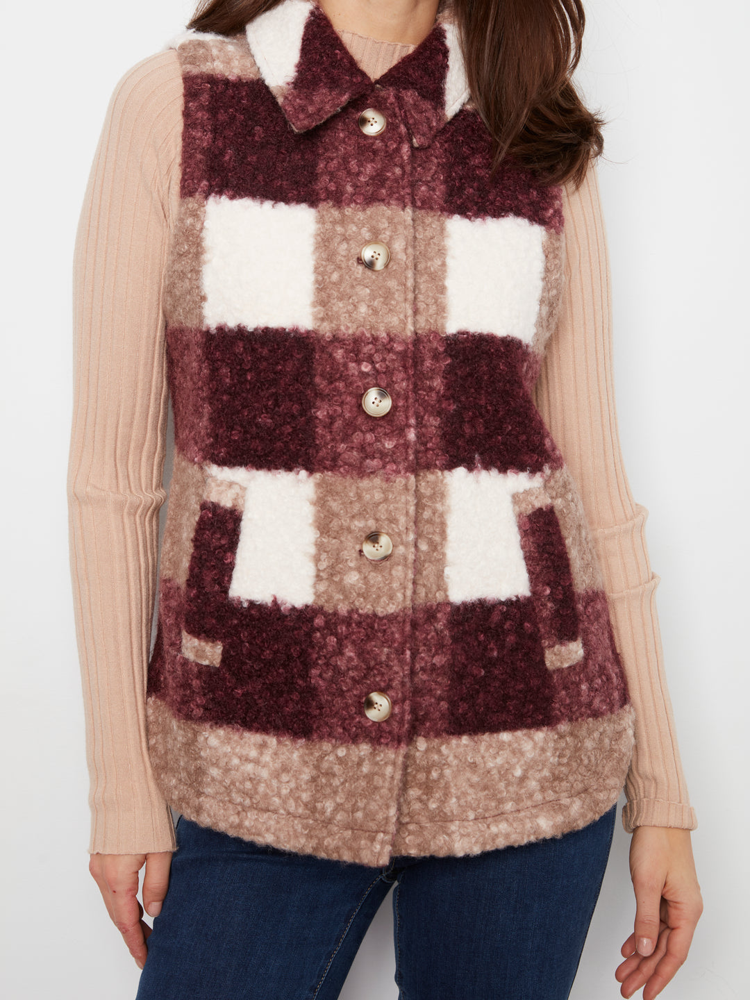 Plaid Boucle Knit Vest Jacket