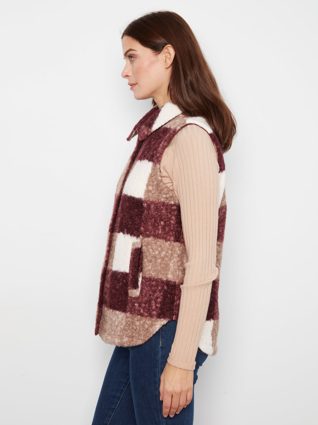 Plaid Boucle Knit Vest Jacket