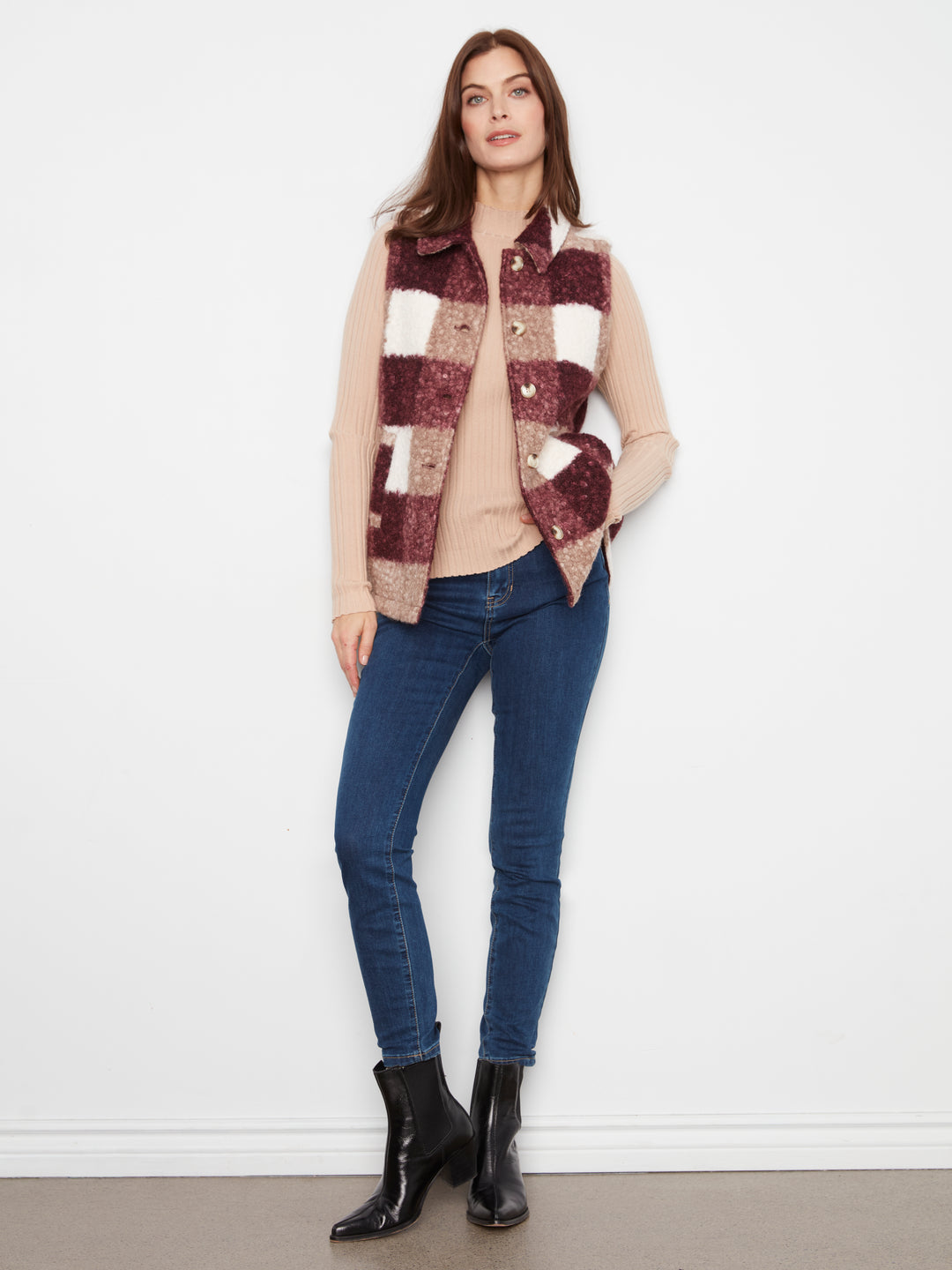 Plaid Boucle Knit Vest Jacket