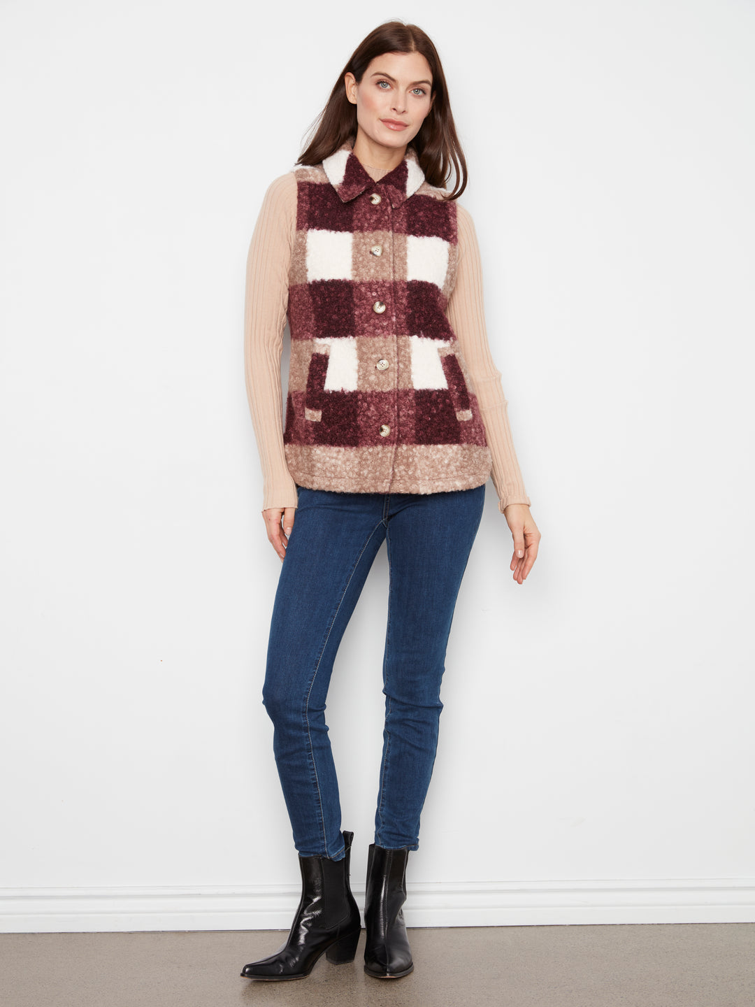 Plaid Boucle Knit Vest Jacket