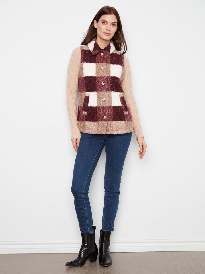 Plaid Boucle Knit Vest Jacket