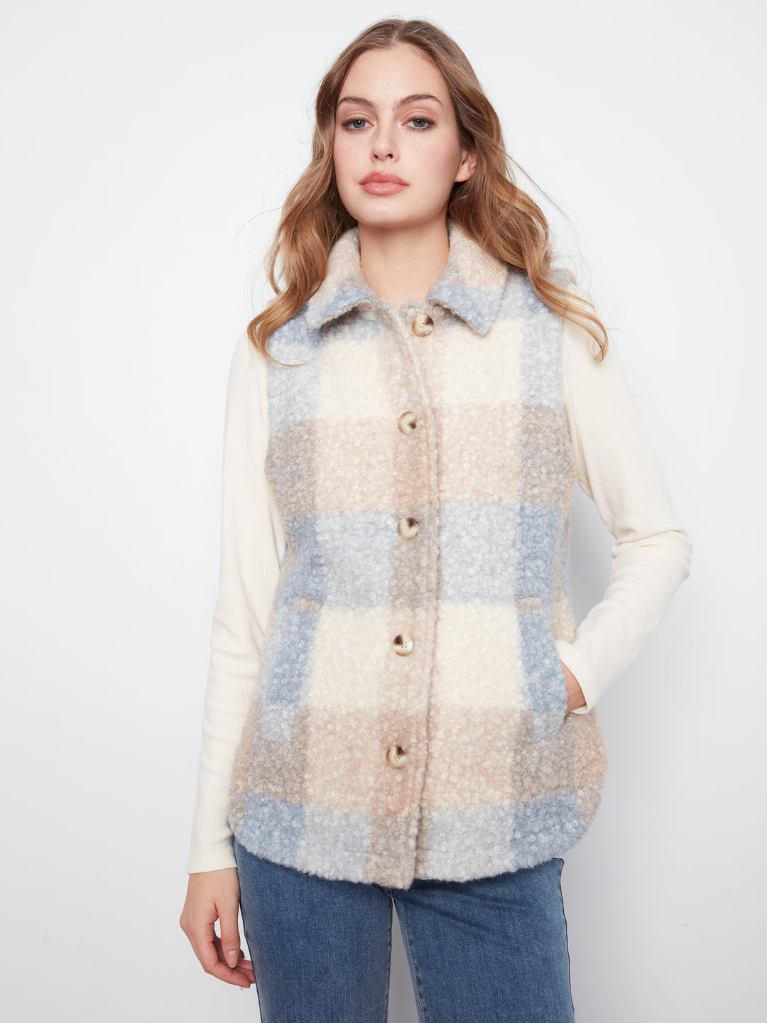 Plaid Boucle Knit Vest Jacket