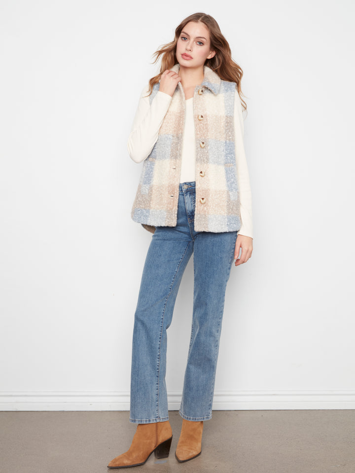 Plaid Boucle Knit Vest Jacket