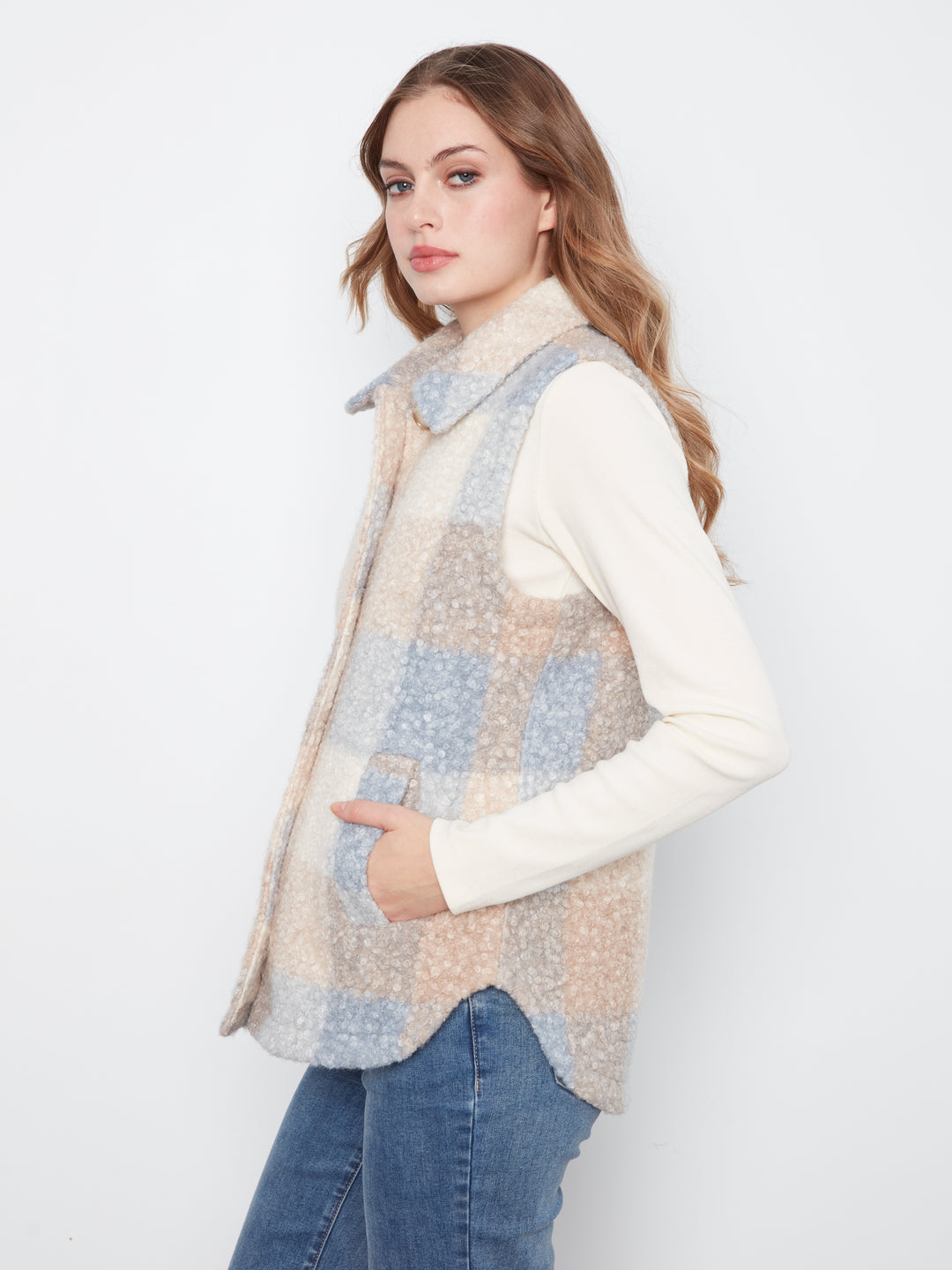 Plaid Boucle Knit Vest Jacket