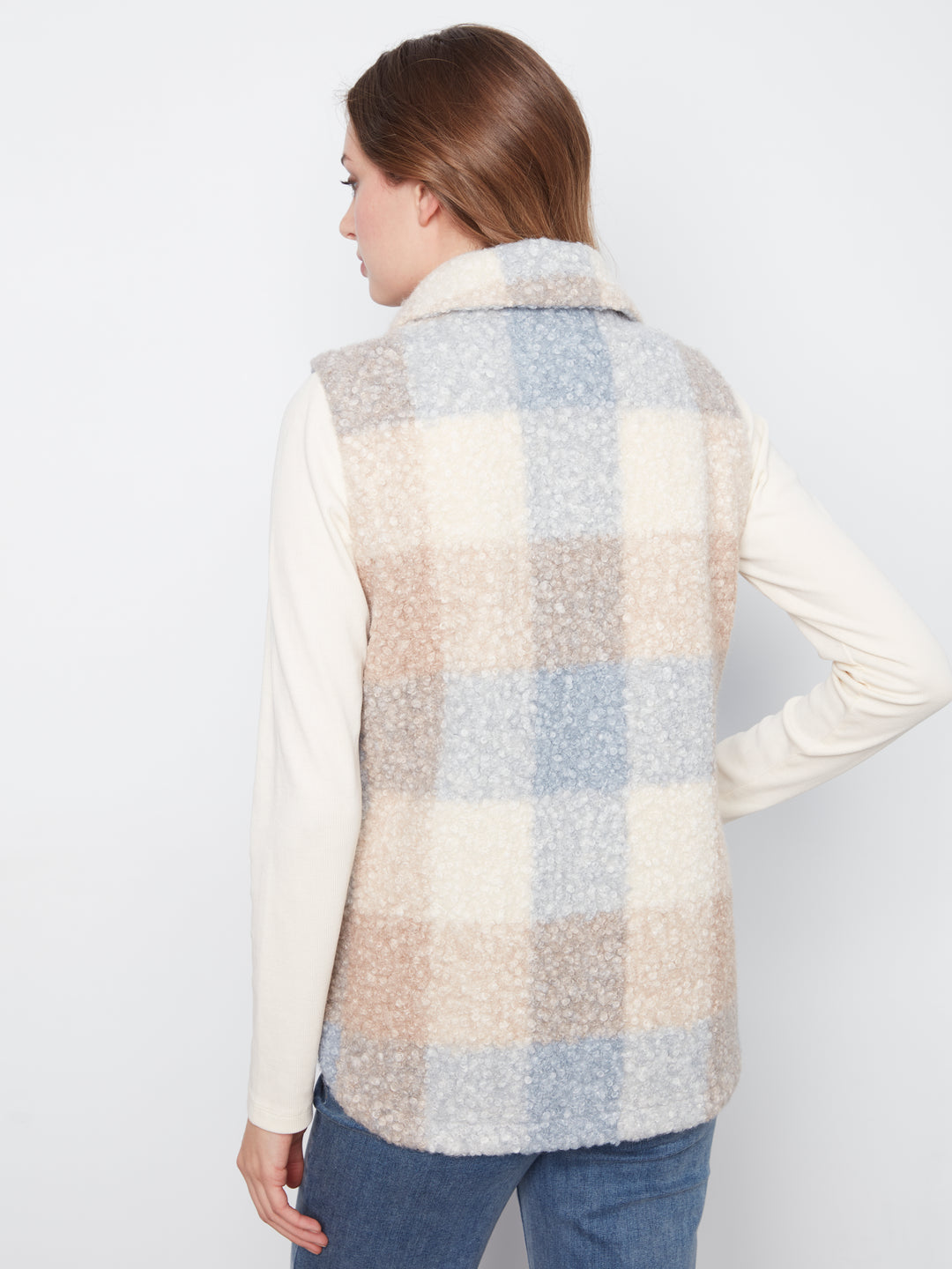 Plaid Boucle Knit Vest Jacket
