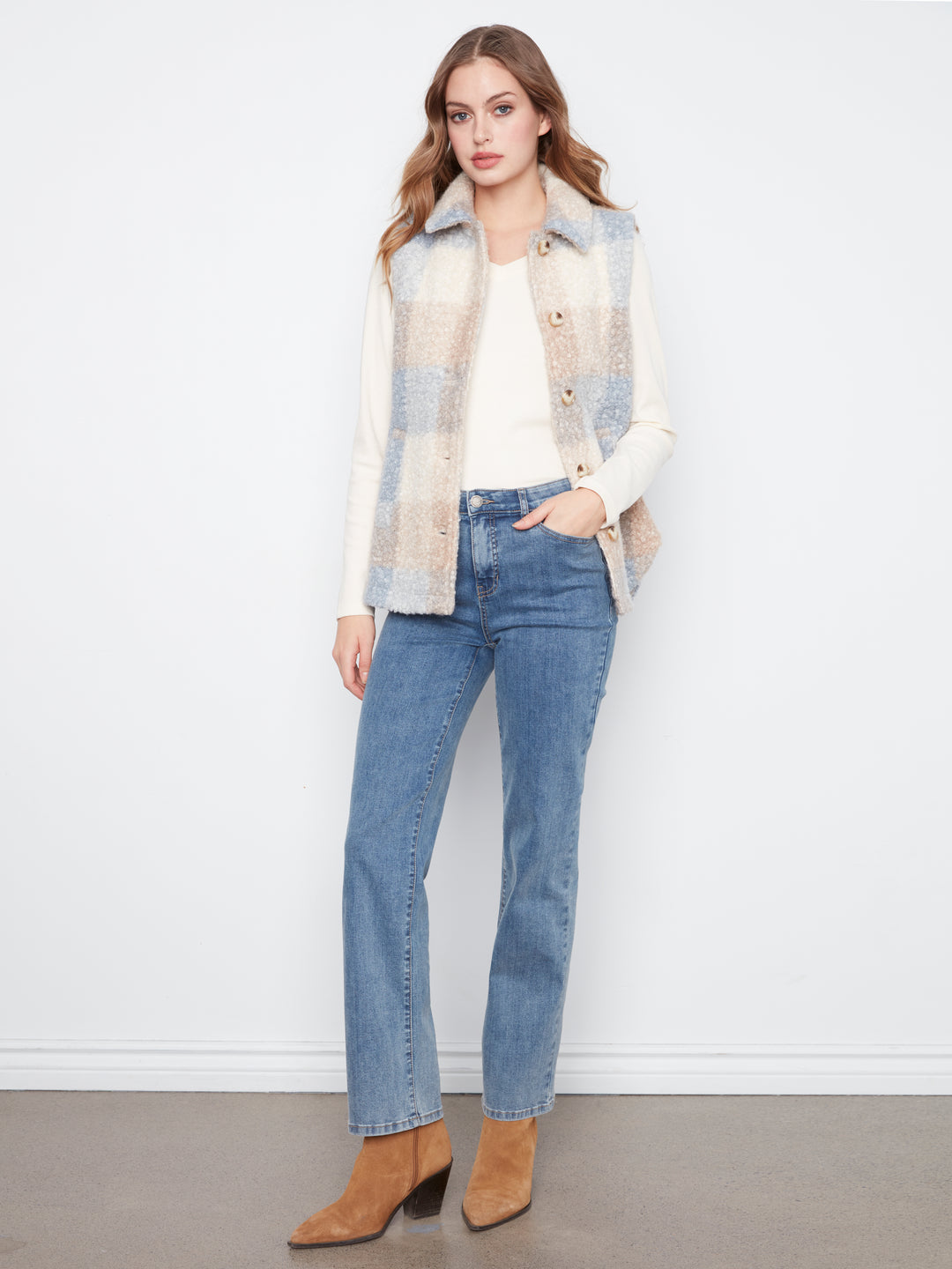 Plaid Boucle Knit Vest Jacket