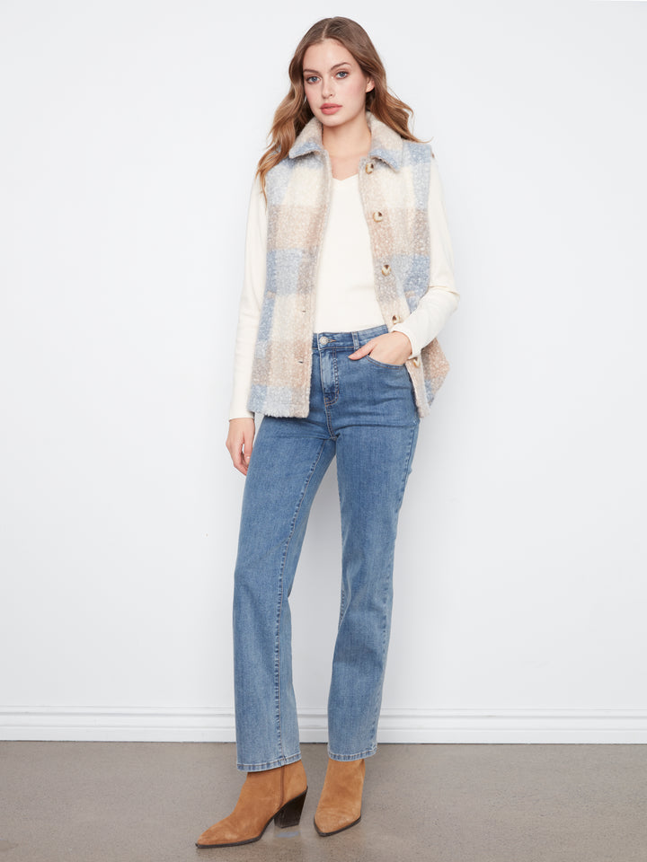Plaid Boucle Knit Vest Jacket