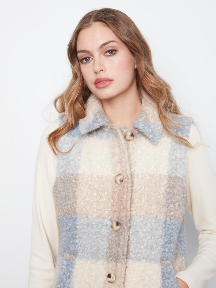 Plaid Boucle Knit Vest Jacket