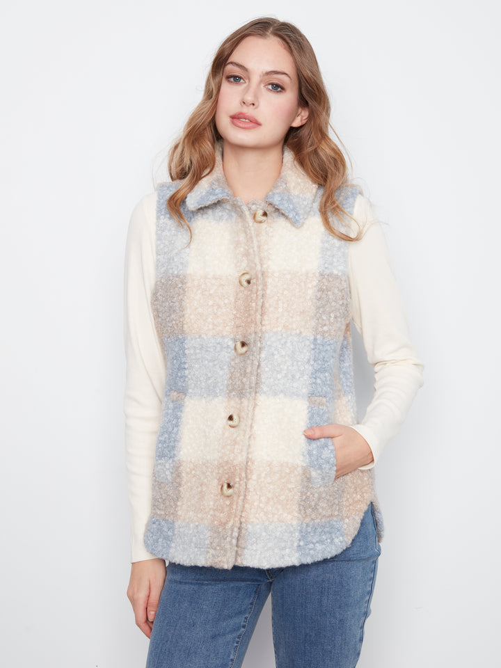 Plaid Boucle Knit Vest Jacket