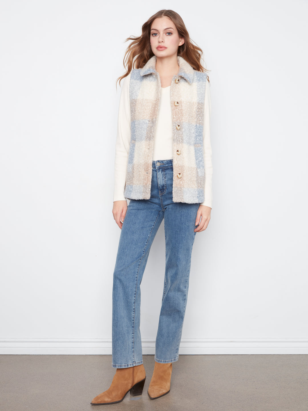 Plaid Boucle Knit Vest Jacket