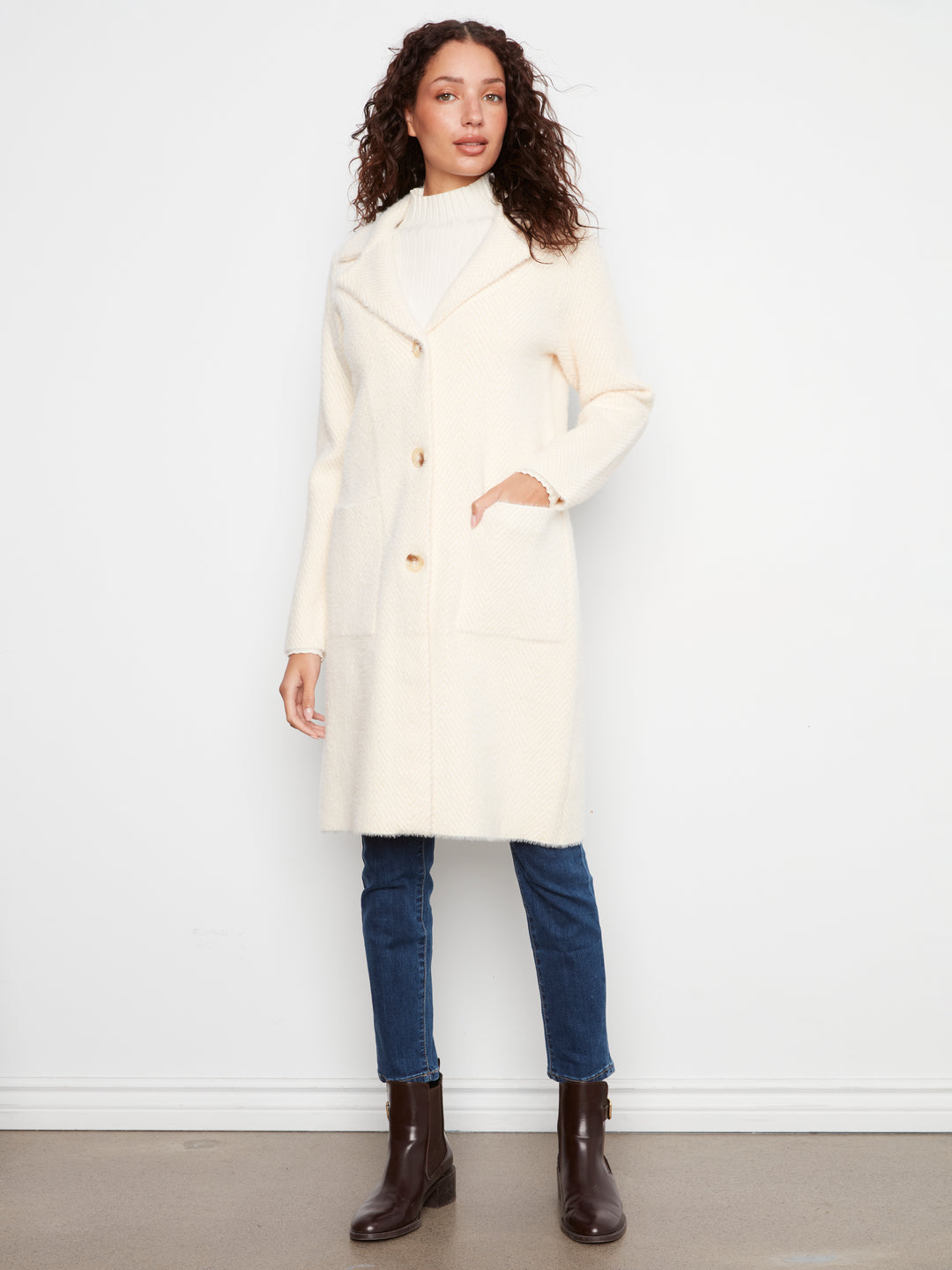 Knit Coatigan With Patch Pockets
