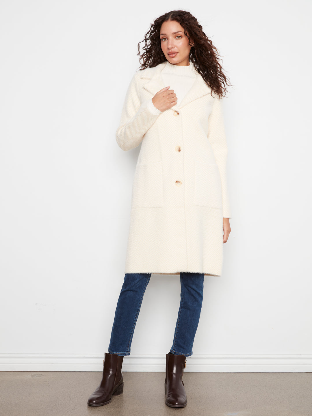 Knit Coatigan With Patch Pockets