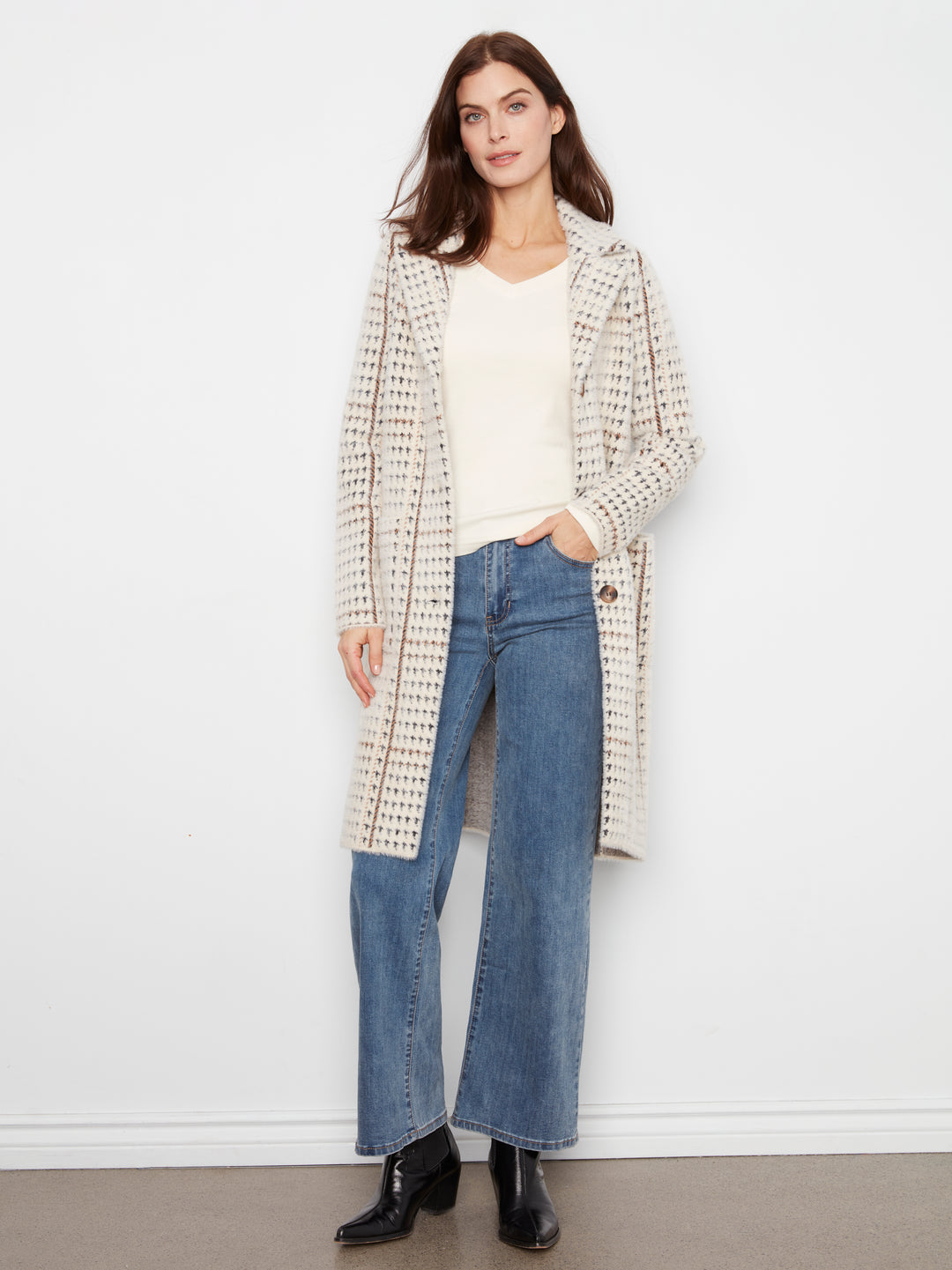 Knit Coatigan With Patch Pockets