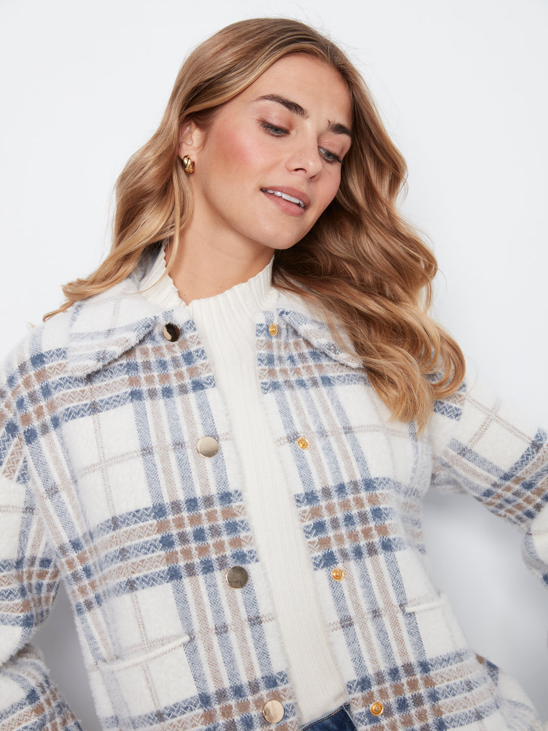 Eyelash Yarn Jacquard Short Jacket With Snap Buttons