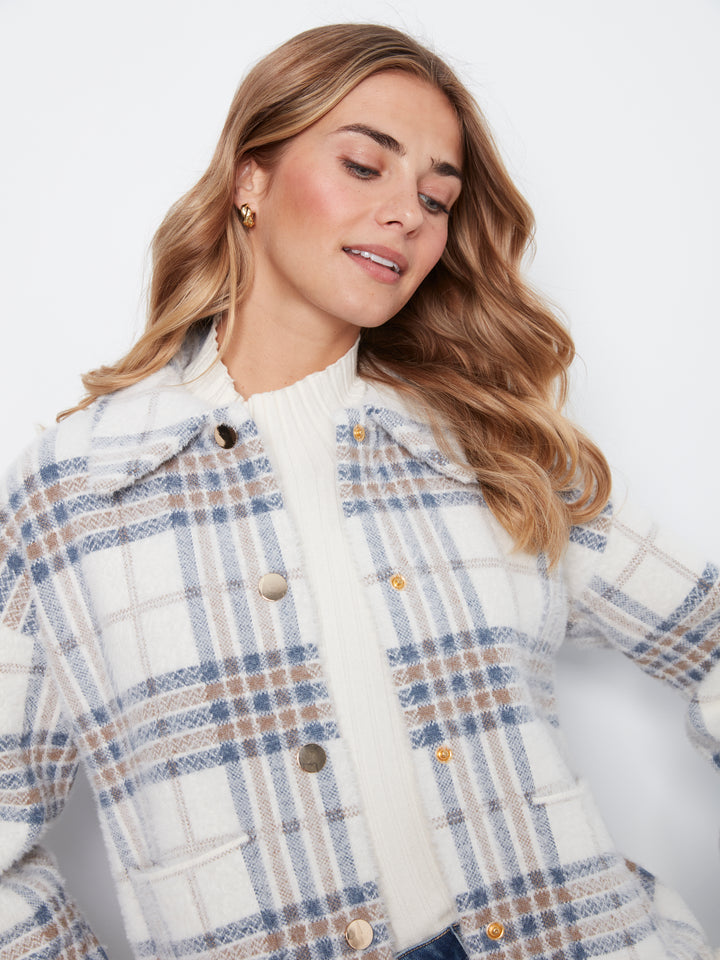 Eyelash Yarn Jacquard Short Jacket With Snap Buttons