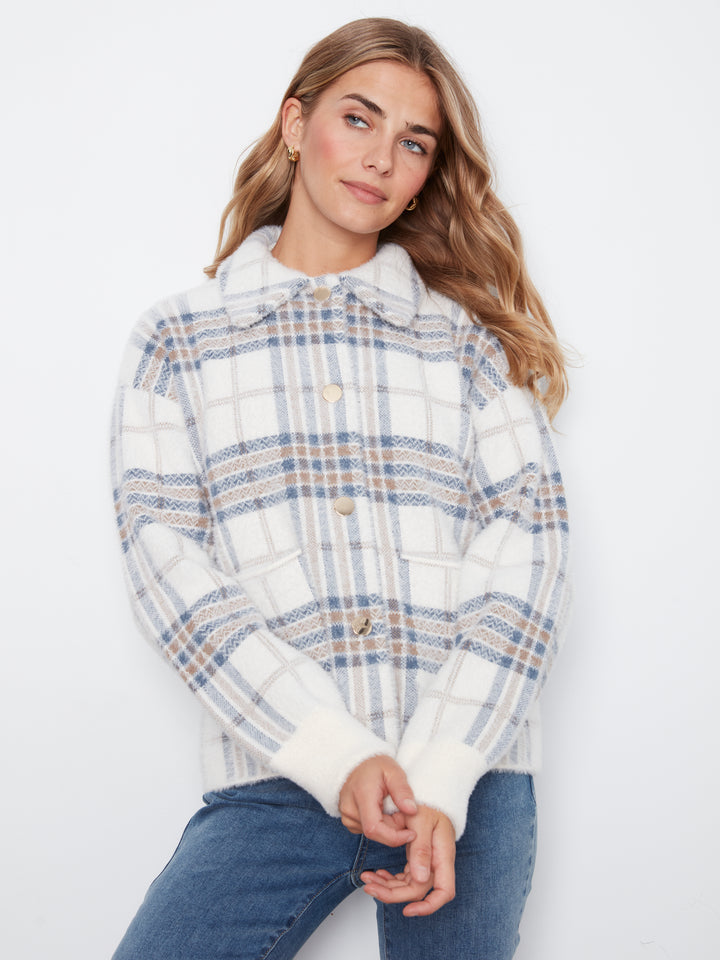 Eyelash Yarn Jacquard Short Jacket With Snap Buttons