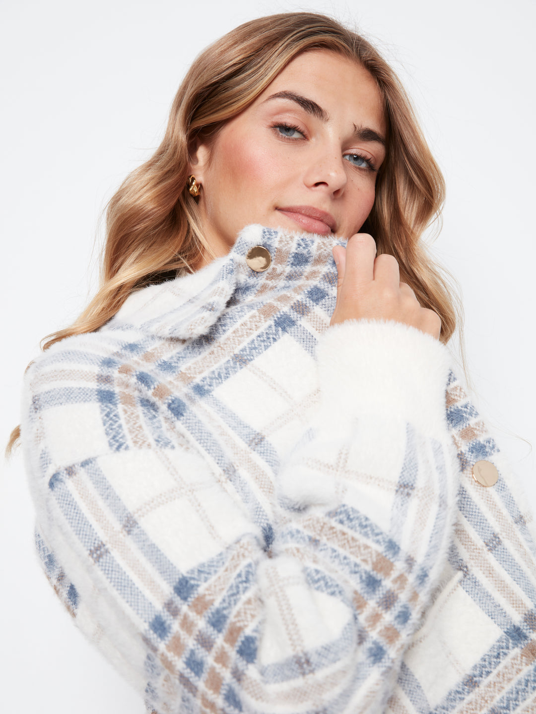 Eyelash Yarn Jacquard Short Jacket With Snap Buttons