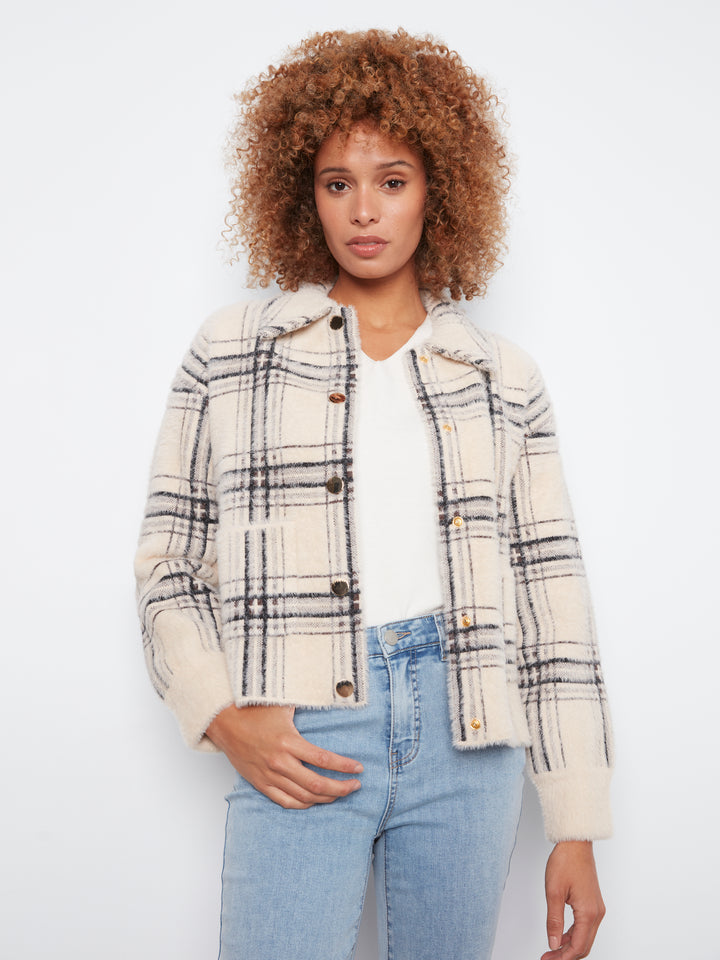Eyelash Yarn Jacquard Short Jacket With Snap Buttons