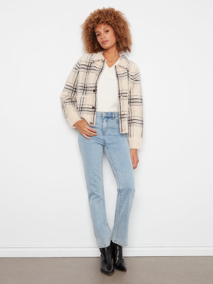 Eyelash Yarn Jacquard Short Jacket With Snap Buttons