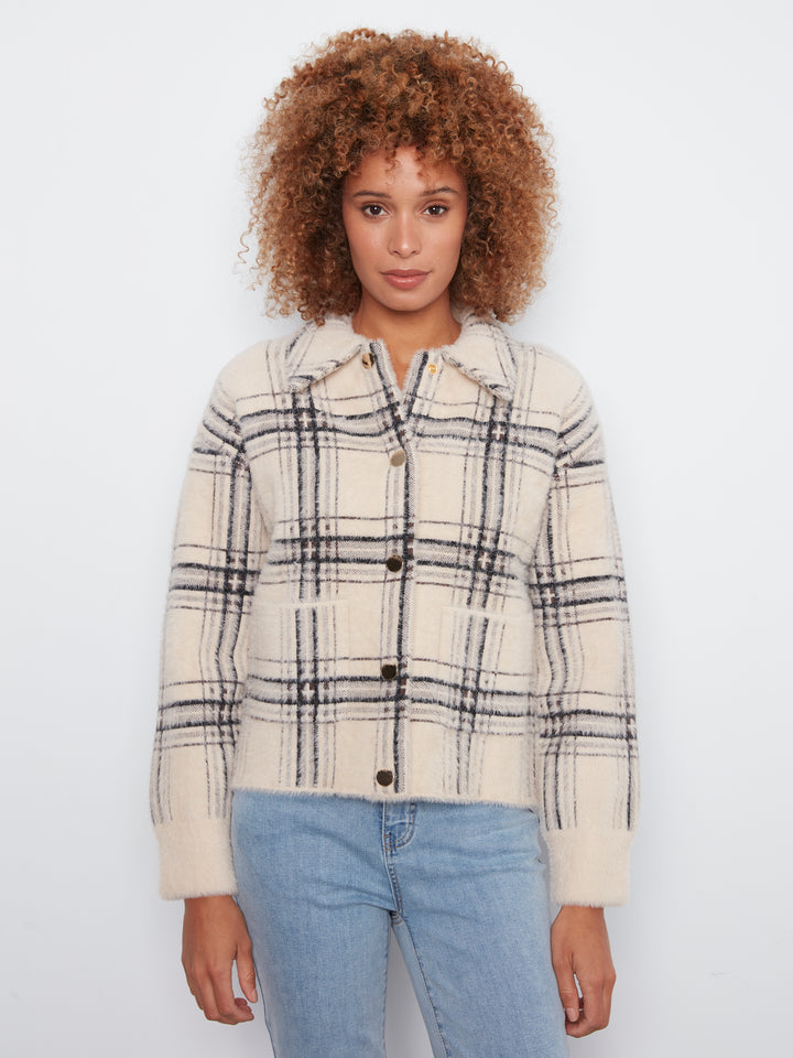 Eyelash Yarn Jacquard Short Jacket With Snap Buttons