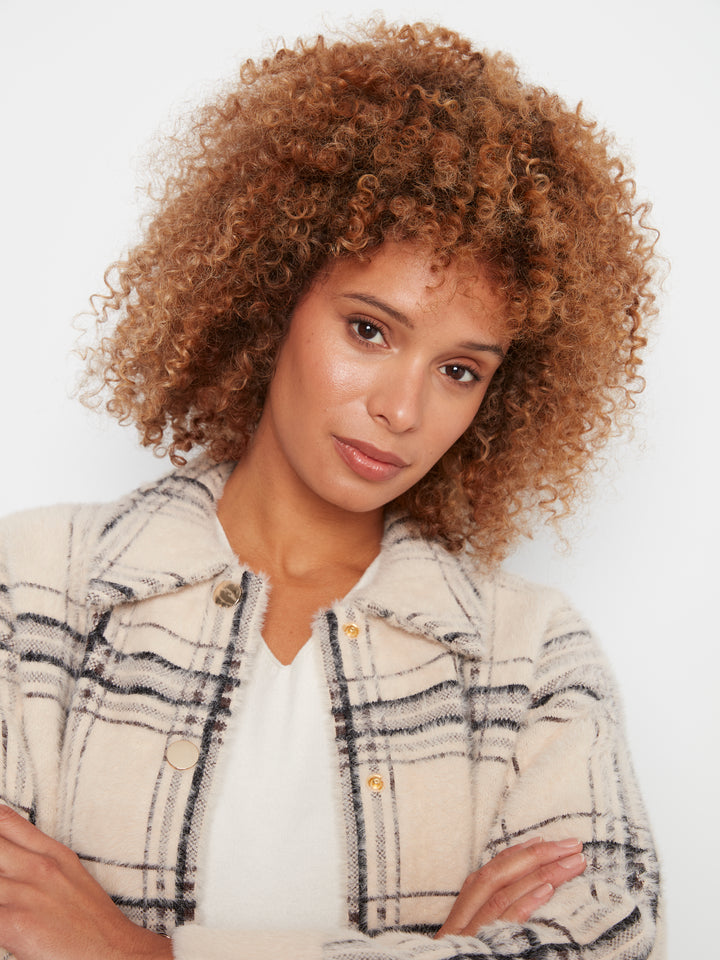Eyelash Yarn Jacquard Short Jacket With Snap Buttons