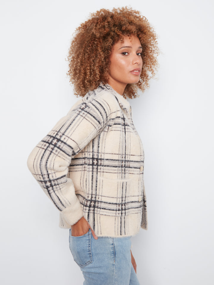 Eyelash Yarn Jacquard Short Jacket With Snap Buttons