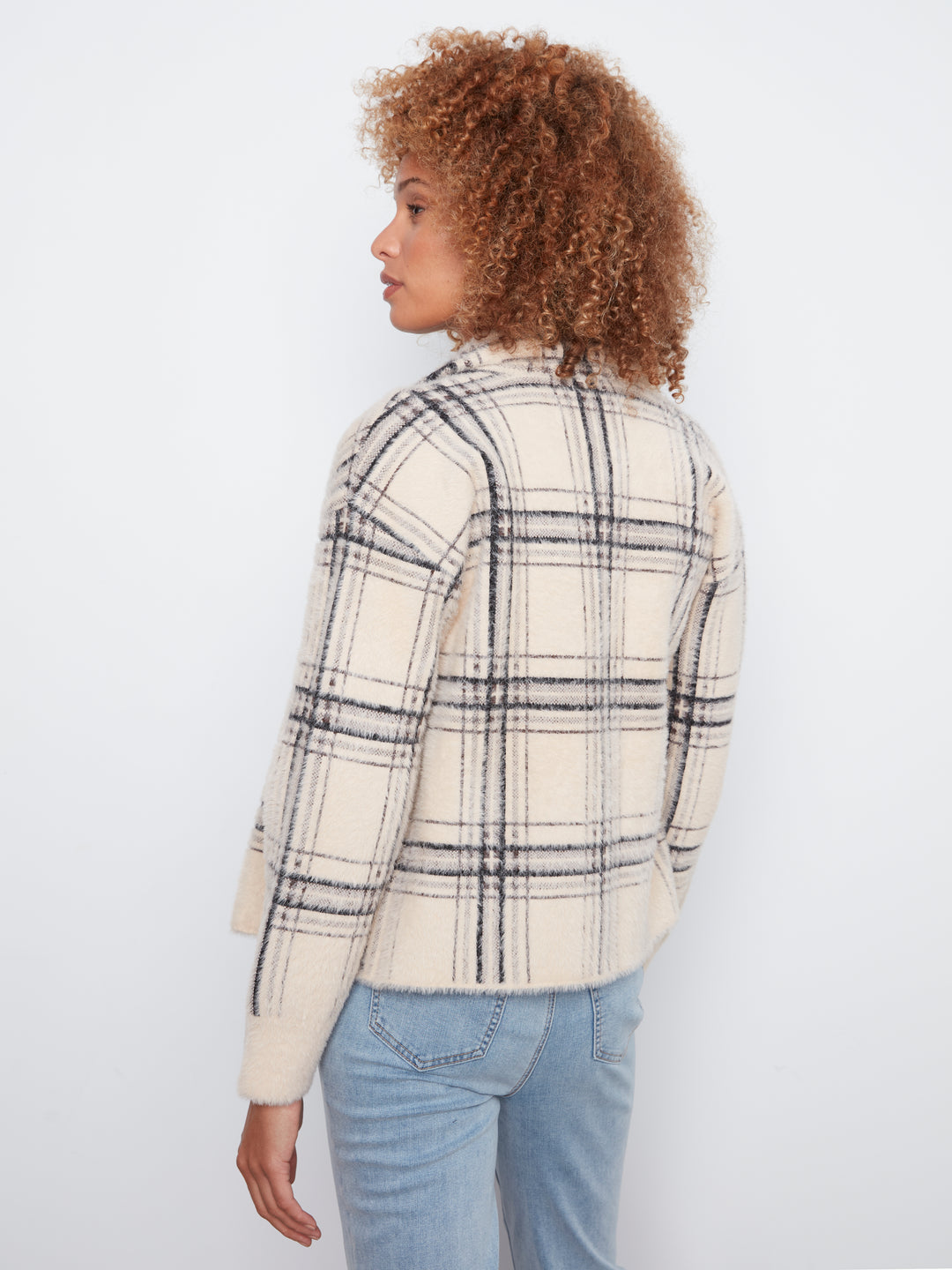 Eyelash Yarn Jacquard Short Jacket With Snap Buttons