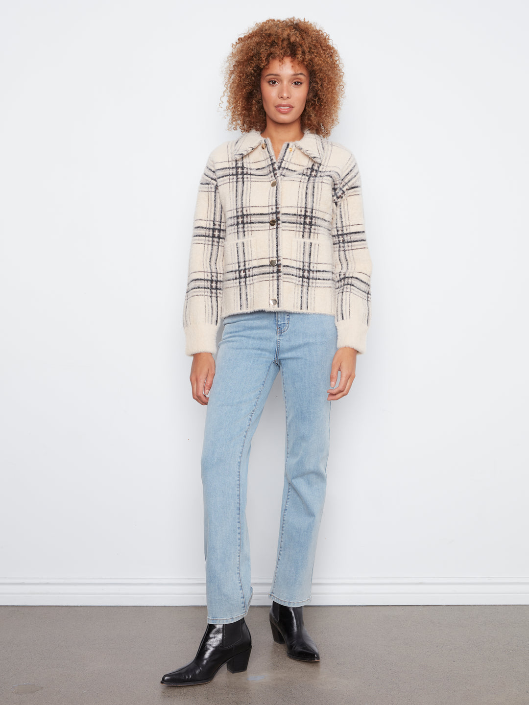 Eyelash Yarn Jacquard Short Jacket With Snap Buttons