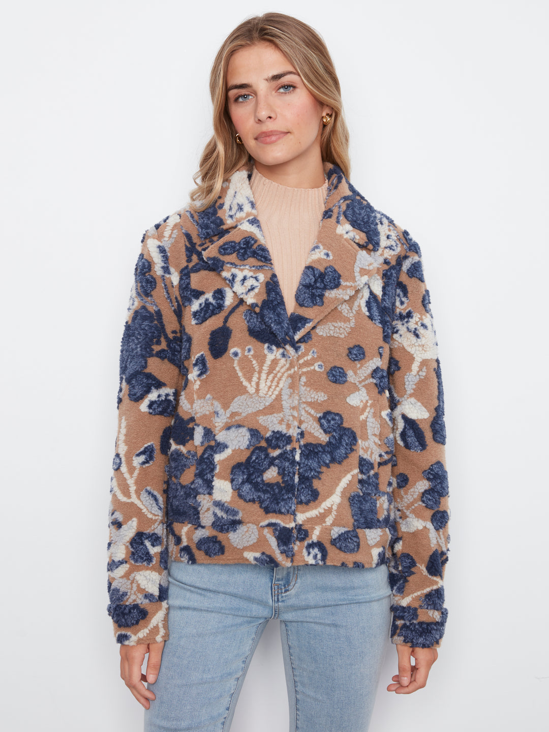 Sherpa Printed Knit Short Coat
