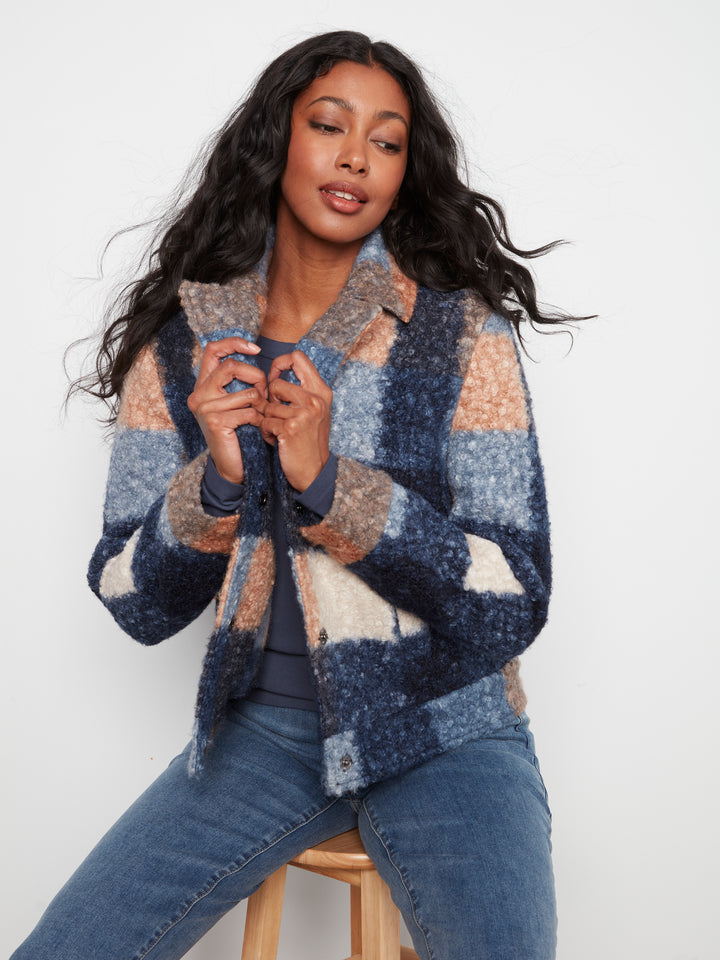 Plaid Boucle Knit Short Coat