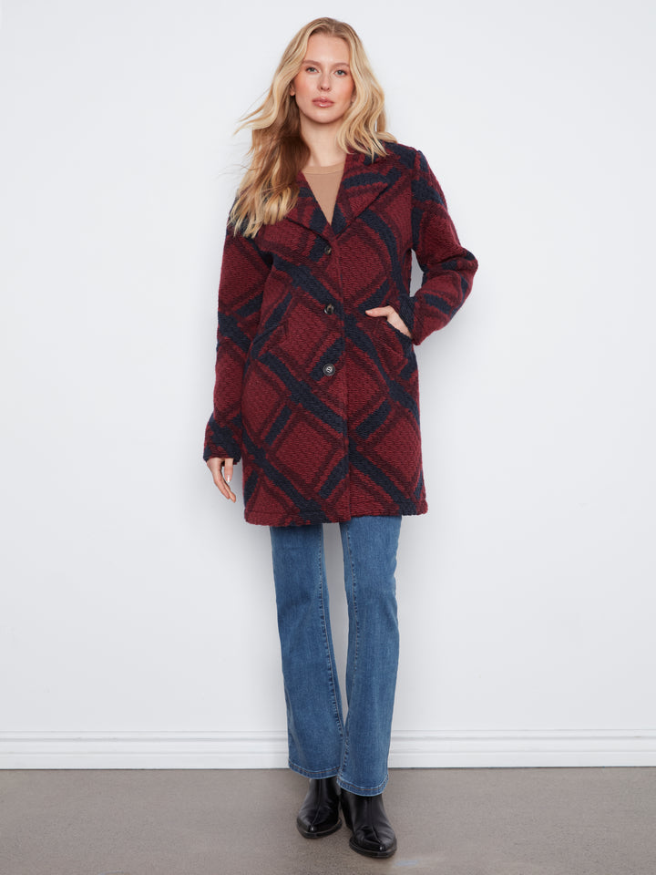 Boucle Button Front Long Jacket with Front Pockets