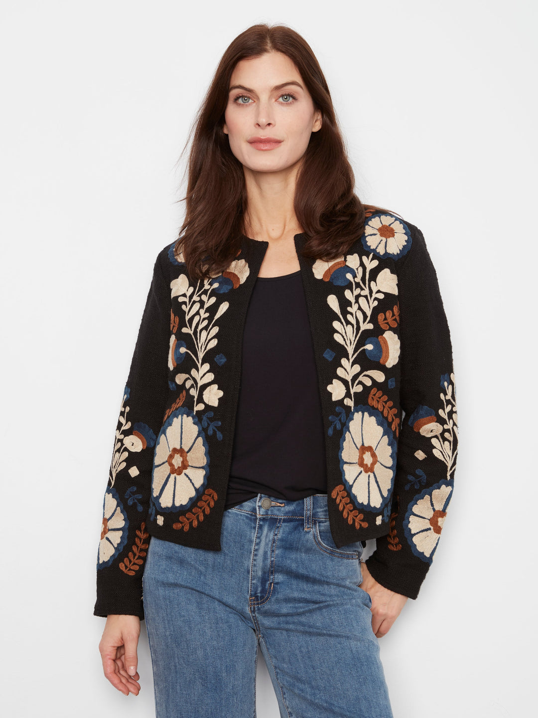Edge to Edge Embroidered Cotton Basketweave Jacket