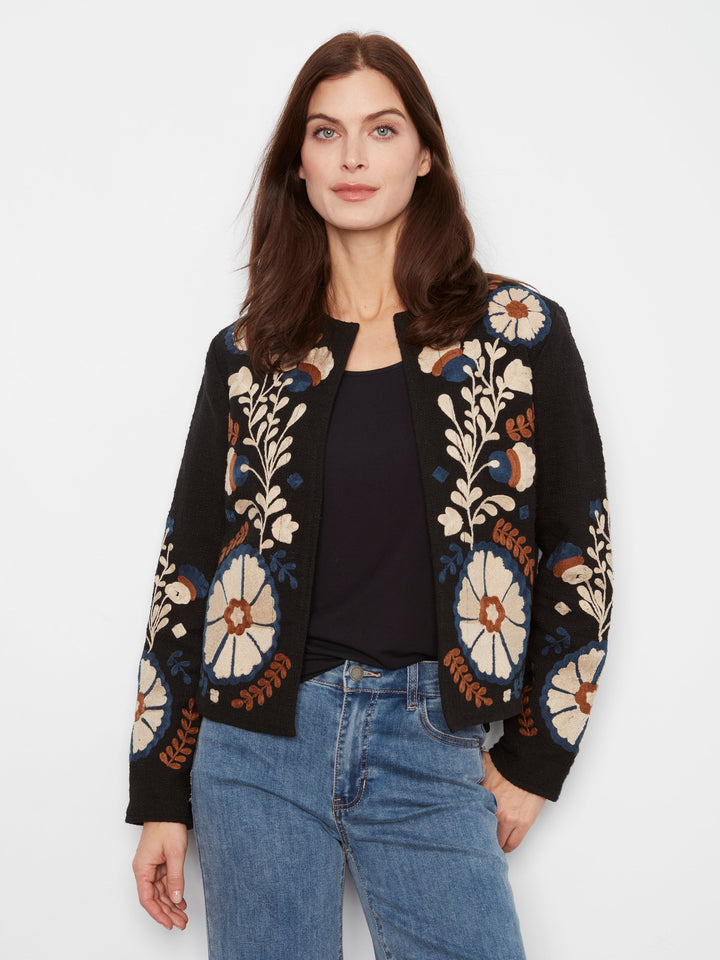 Edge to Edge Embroidered Cotton Basketweave Jacket