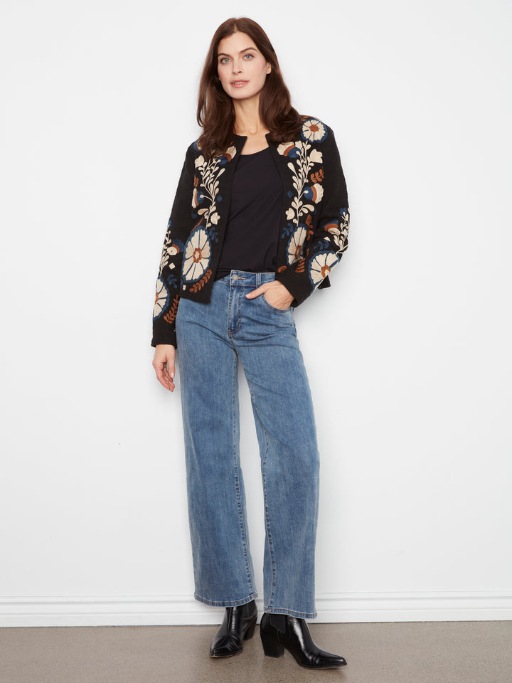 Edge to Edge Embroidered Cotton Basketweave Jacket